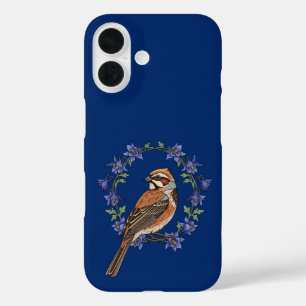 Coque Pour iPhone 16 Bruant à tête noire du Colorado entouré d'aquilège