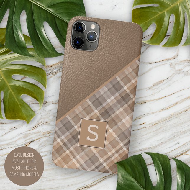 Coques Case-Mate iPhone Brun clair beige taupe carreaux motif gingham (Créateur téléchargé)