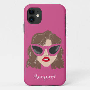 Case-Mate iPhone Case Brunette cool avec lunettes Rose Nom personnalisé