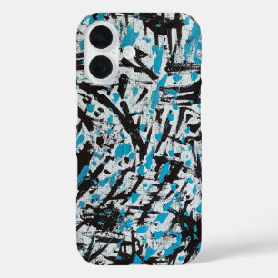 Coque Pour iPhone 16 Brush bleu et noir Abstrait