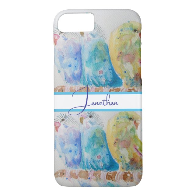 Coques Case-Mate iPhone Budgie Aquarelle Peinture d'oiseau Budgies Aqua Tu (Dos)