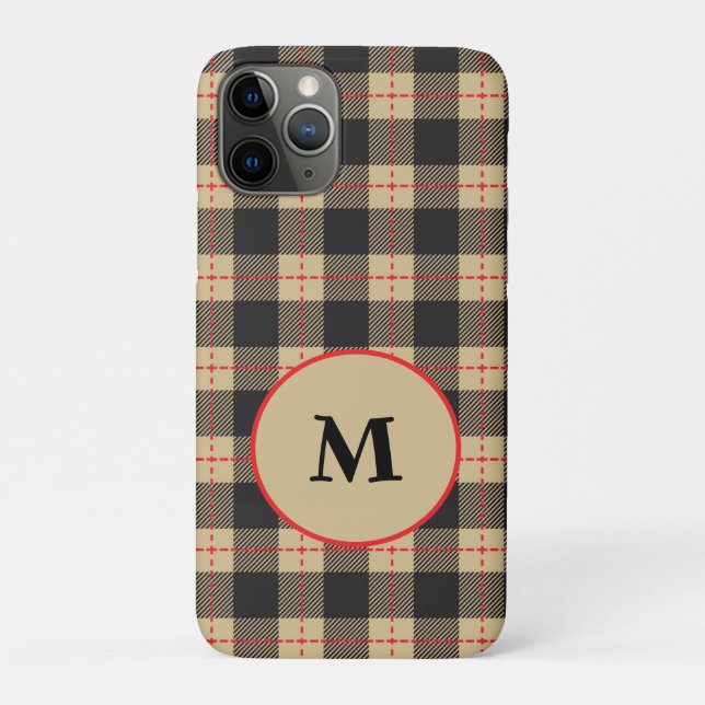 Coques Case-Mate iPhone Buffalo noir marron et rouge monogrammé (Dos)