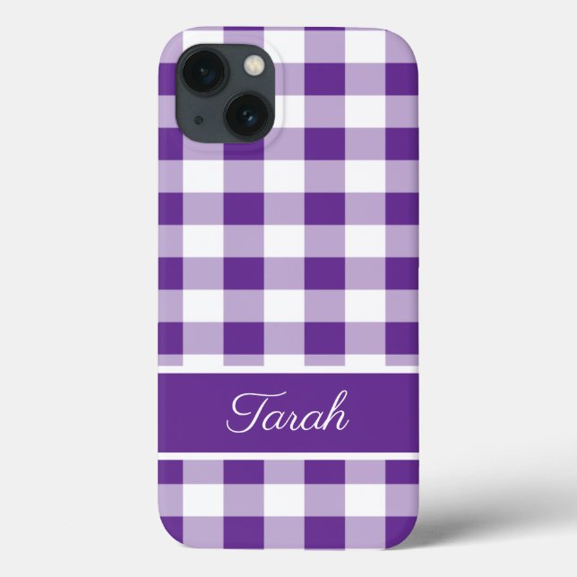 Coques Case-Mate iPhone Buffalo Plaid Motif violet blanc Personnaliser (Verso)
