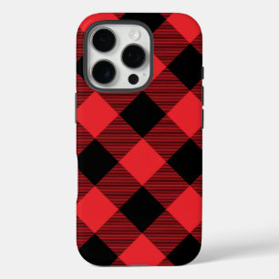 Coque iPhone 16 Pro Buffalo Plaid Red Black Check