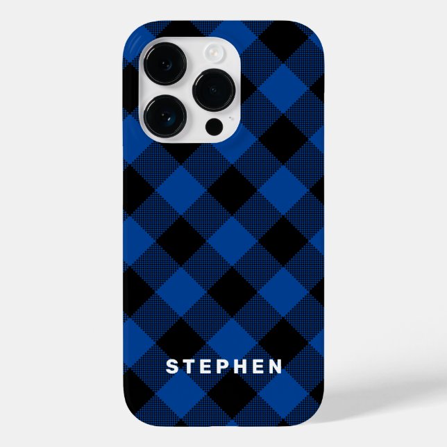 Coques Case-Mate iPhone Buffle bleu et noir Plaid personnalisé (Verso)