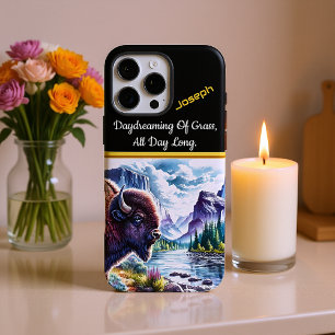 Coque iPhone 16 Pro Max Buffle majestueux au bord d'une rivière de montagn