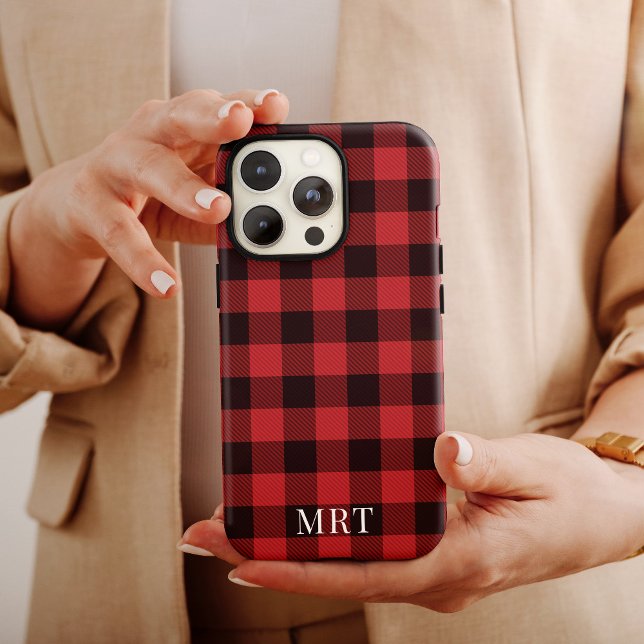 Coques Case-Mate iPhone Buffle noir rouge Plaid Noël Monogramme de Noël (Créateur téléchargé)