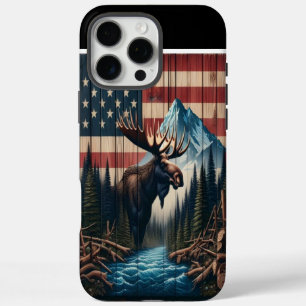 Coque iPhone 16 Pro Max Bull Moose American Flag Art