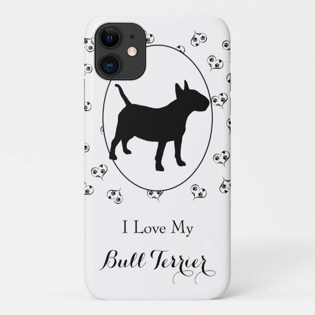 Coques Case-Mate iPhone Bull Terrier Silhouette Coeurs et Empreintes de pa (Dos)