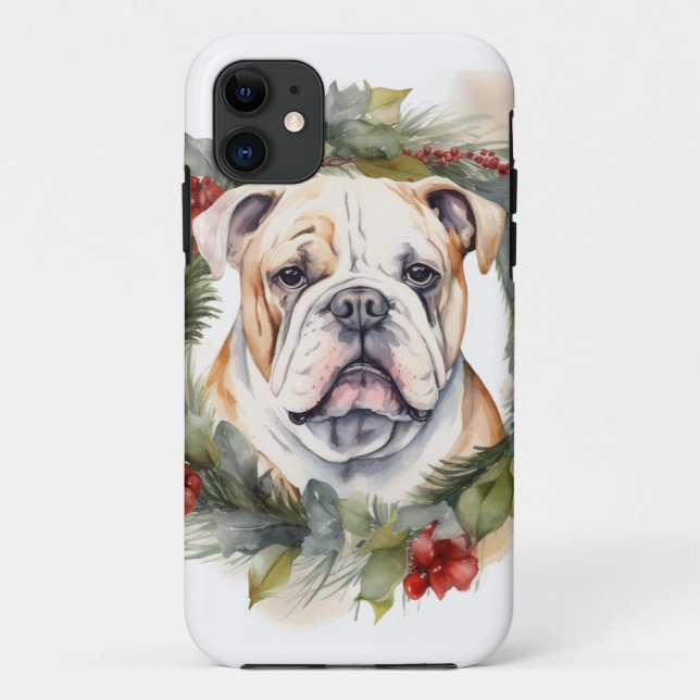 Coques Case-Mate iPhone Bulldog Christmas Wreath Festive Pup (Dos)