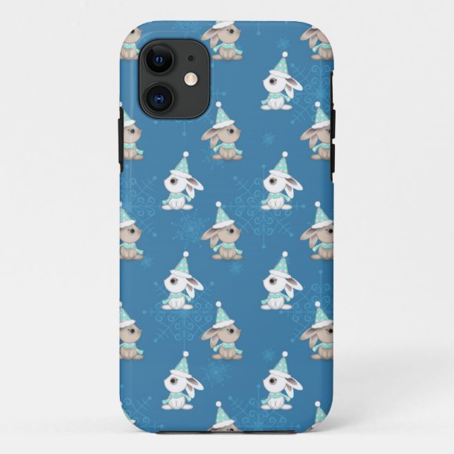 Coques Case-Mate iPhone Bunnies de neige en Casquette et Scarfs Art de vac (Dos)