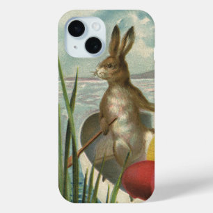Coque Pour iPhone 15 Bunnies vintages de Pâques en bateau avec oeufs de