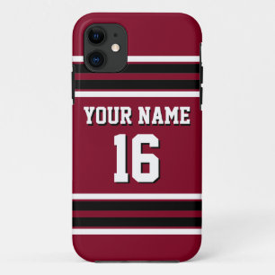 Coque iPhone 11 Burgundy Black Team Jersey Numéro personnalisé N