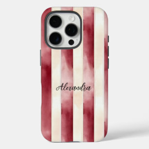 Coque iPhone 16 Pro Burgundy Crème rayures