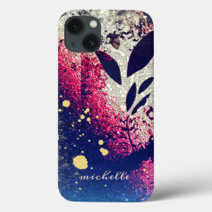 Case-Mate iPhone Case Burgundy Gold Botanical Sparkle Signature Abstrait