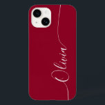 Coque Case-Mate iPhone Burgundy Rouge Blanc Élégant Calligraphie Nom du s<br><div class="desc">Burgundy Red White Elegant Calligraphy Script Personnalisé Nom iPhone 14 Smart Phone Boîtes dispose d'un design moderne et tendance simple et élégant avec votre nom personnalisé dans élégante calligraphie manuscrite typographie sur un arrière - plan rouge bordeaux. Conçu par ©Evco Studio www.zazzle.com/store/evcostudio</div>