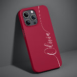 Coque Case-Mate iPhone Burgundy Rouge Blanc Élégant Calligraphie Nom du s<br><div class="desc">Burgundy Red White Elegant Calligraphy Script Personnalisé Nom iPhone 14 Smart Phone Boîtes dispose d'un design moderne et tendance simple et élégant avec votre nom personnalisé dans élégante calligraphie manuscrite typographie sur un arrière - plan rouge bordeaux. Conçu par ©Evco Studio www.zazzle.com/store/evcostudio</div>