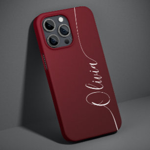 Coque Case-Mate iPhone Burgundy Shimmer Élégante calligraphie Nom du scri