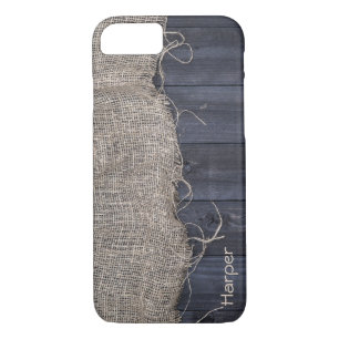 Coque Case-Mate Pour iPhone Burlap rustique et Bois de grange avec nom personn