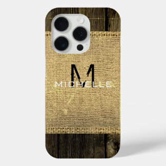 Coque Case-Mate iPhone Burlap Rustique Vintage Wood Look Monogramme