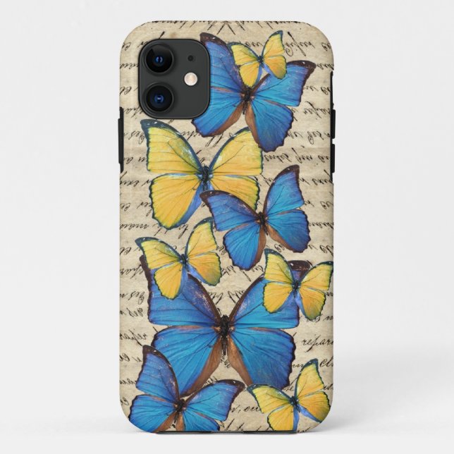 Coques Case-Mate iPhone Butterrflies bleus et jaunes (Dos)