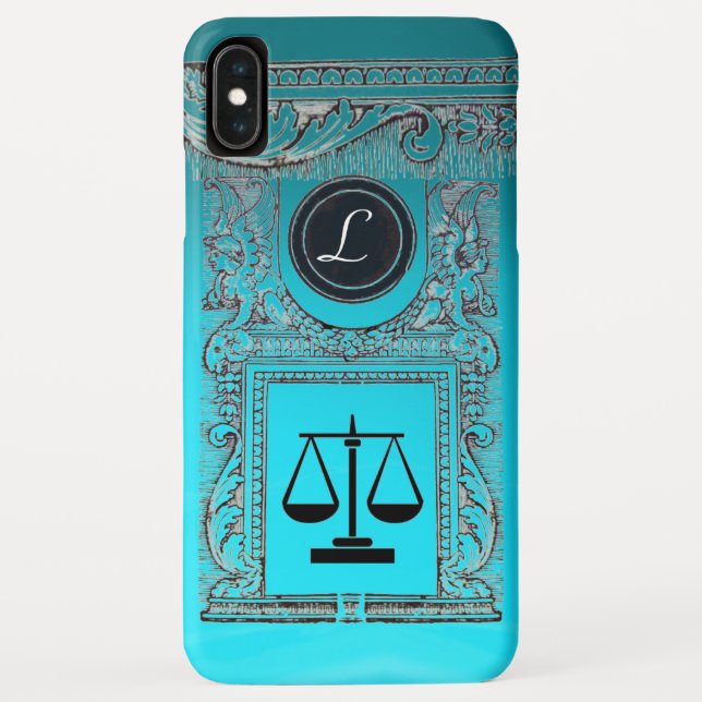 Coques Case-Mate iPhone CABINET JURIDIQUE JUSTICE, AVOCAT Monogramme bleu (Dos)