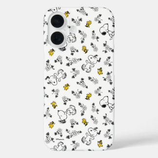 Coque Pour iPhone 16 cacahuètes | Snoopy & Woodstock B&W Flower Motif