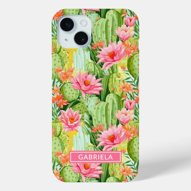 Coques Case-Mate iPhone Cactus Aquarelle Fleuris Personnalisés (Verso)