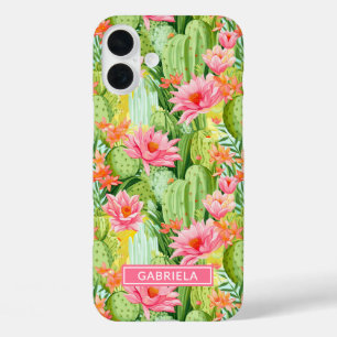 Coque Pour iPhone 16 Plus Cactus Aquarelle Fleuris Personnalisés