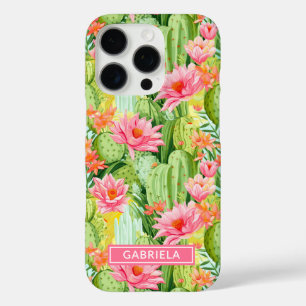 Coque iPhone 16 Pro Cactus Aquarelle Fleuris Personnalisés