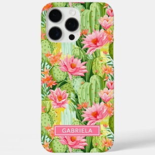 Coque iPhone 16 Pro Max Cactus Aquarelle Fleuris Personnalisés