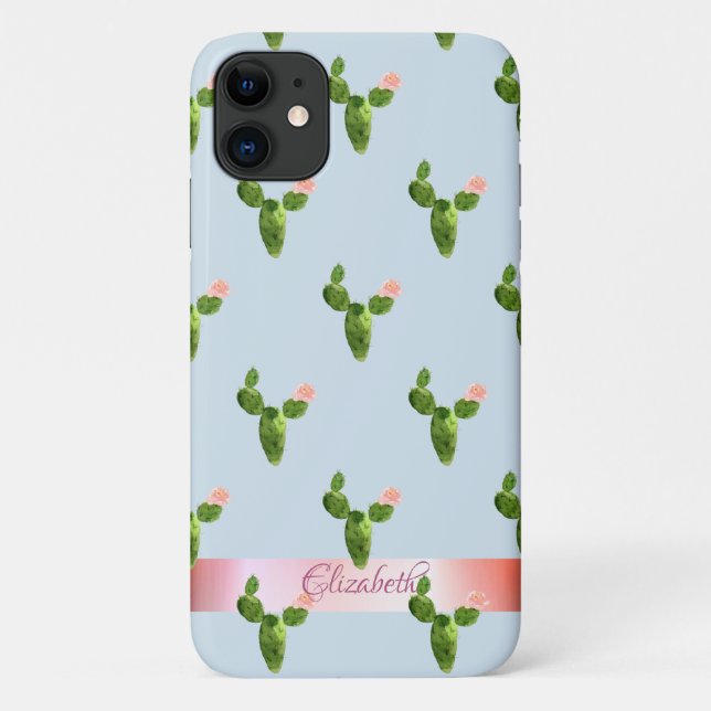 Coques Case-Mate iPhone Cactus aquarelle personnalisé à rayures (Dos)