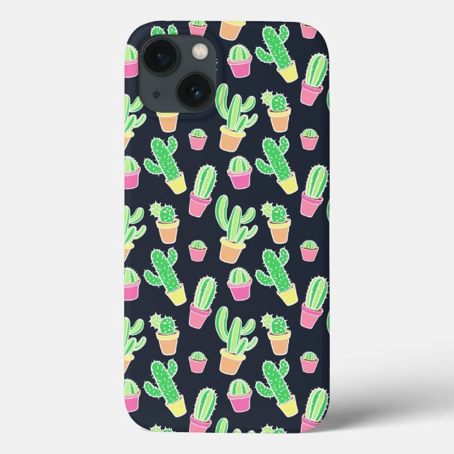 Coques Case-Mate iPhone Cactus au néon d'aquarelle dans le motif de pots (Verso)