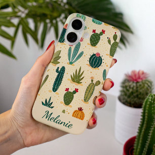 Coque Pour iPhone 16 Cactus coloré Floral Nom personnalisé