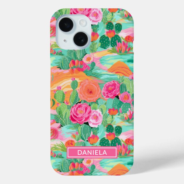 Coques Case-Mate iPhone Cactus de désert fleuris Personnalisé (Verso)