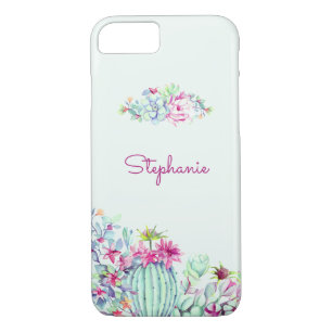 Coque iPhone 7 Cactus et aquarelle personnalisée Succulente