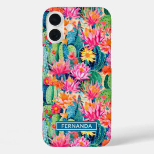 Coque Pour iPhone 16 Plus Cactus fleuris colorés personnalisés
