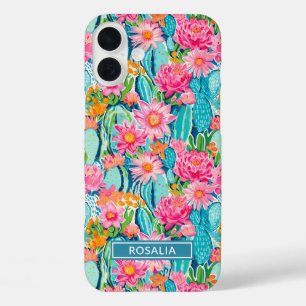 Coque Pour iPhone 16 Plus Cactus Fleuris Colorés Personnalisés Moderne