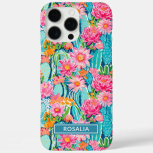 Coque iPhone 16 Pro Max Cactus Fleuris Colorés Personnalisés Moderne