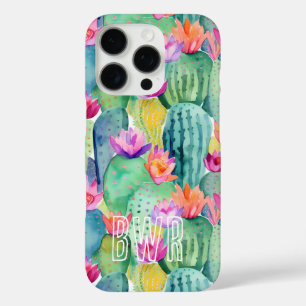 Coque iPhone 16 Pro Cactus Flower INITIALS Aquarelle Art Desert