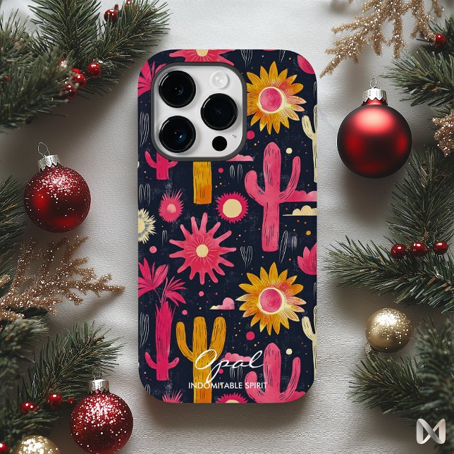 Coques Case-Mate iPhone Cactus Gras et Motif Floral avec Citation de Nom (Créateur téléchargé)