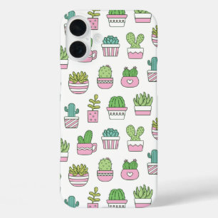 Coque Pour iPhone 16 Plus Cactus Mignons Plantes Succulentes Motif Dessiné