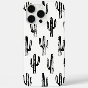 Coque iPhone 16 Pro Max Cactus noir et blanc. Motif botanique moderne