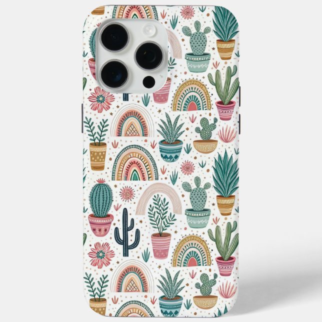 Coques Case-Mate iPhone Cactus Pot with Plants, Flowers and Rainbows (Verso)