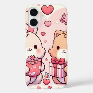 Coque Pour iPhone 16 Cadeau d'amour de lapin et d'ours mignon Kawaii po