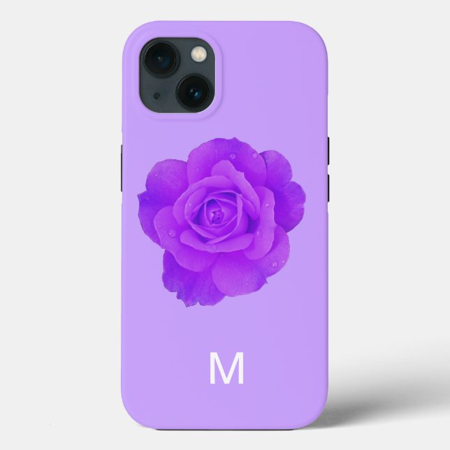 Coques Case-Mate iPhone Cadeau de monogramme de rose florale violette élég (Verso)