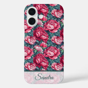 Coque Pour iPhone 16 Cadeau de Noël Mignon Pivoine Floral Personnalisé