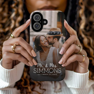 Coque Pour iPhone 16 Cadeau de photo de mariage de M. et Mme Monogram