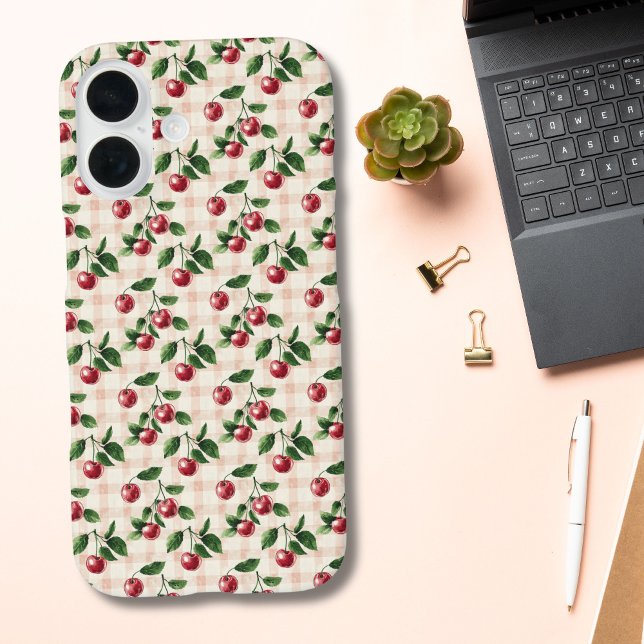 Coques Case-Mate iPhone Cadeau esthétique Coquette Gingham Rose Cerise pou (Pink Gingham Cherries Coquette Aesthetic iPhone case. Available in iPhone 16 15 14 13 12 11)