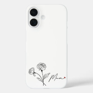 Coque Pour iPhone 16 Cadeau Floral Minimaliste pour Maman avec Cœur